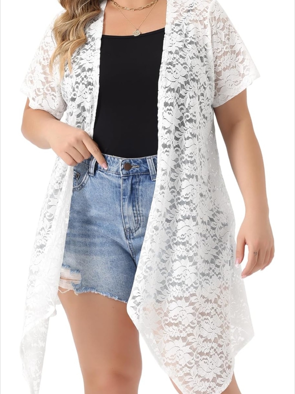 Agnes Orinda Plus Size Lace Crochet Cardigan for Women Open Front Short Sleeves
